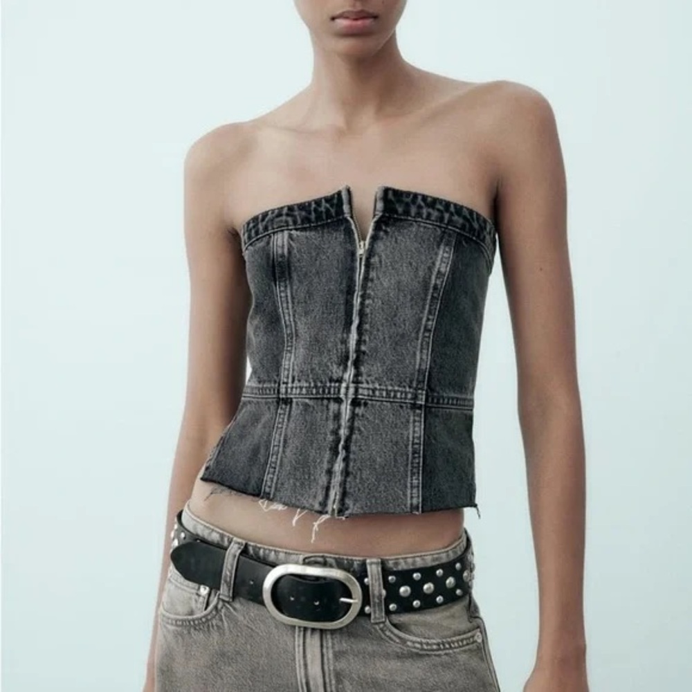 Zara Black Denim Strapless Top
